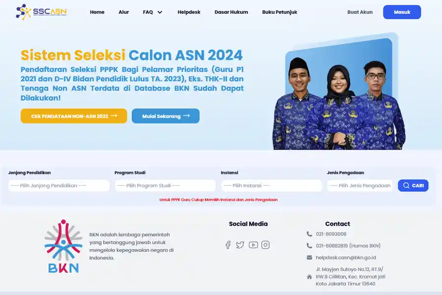 Tangkapan layar halaman depan sscasn.bkn.go.id Tangkapan layar halaman depan sscasn.bkn.go.id